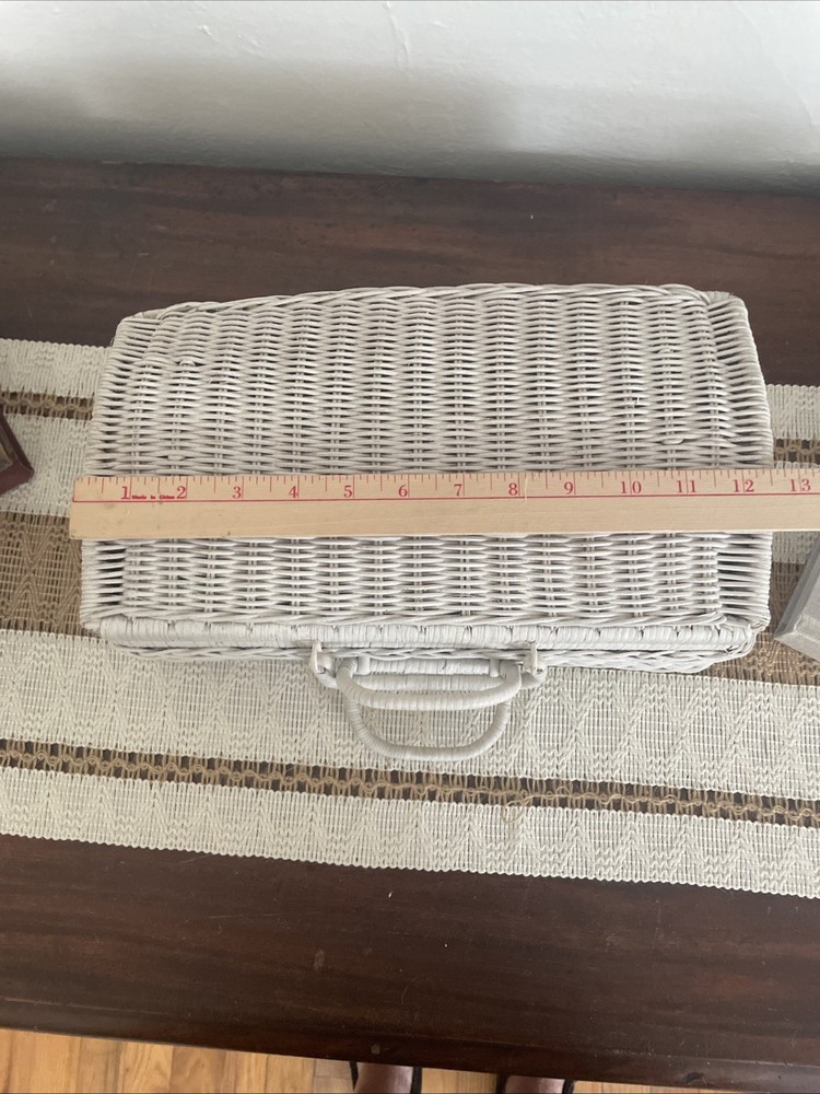 Vintage white wicker storage case