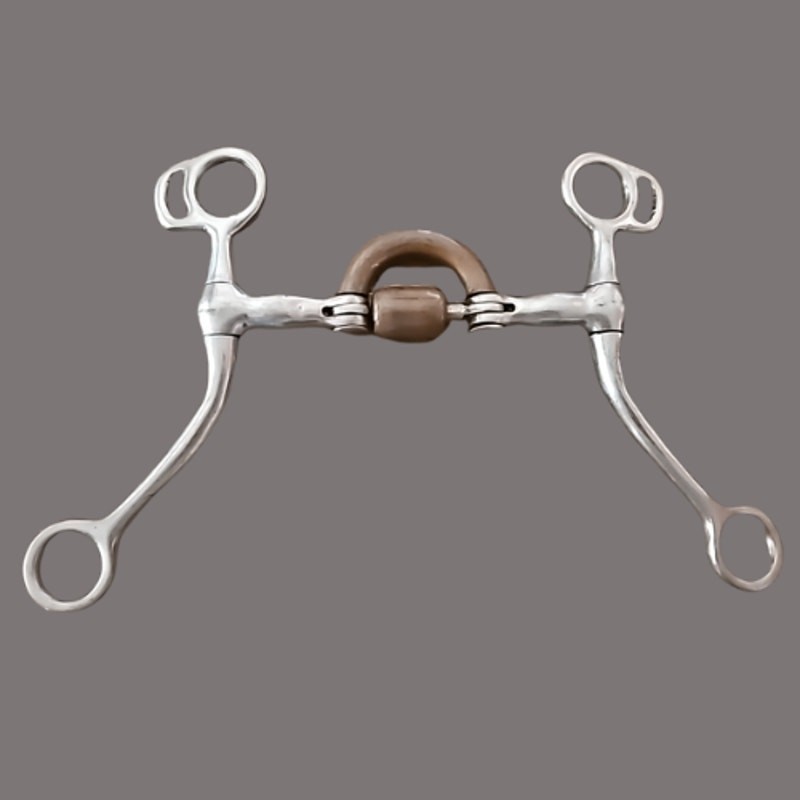 Stainless and Copper Ported Shanked Bit with Roller 5" mouth