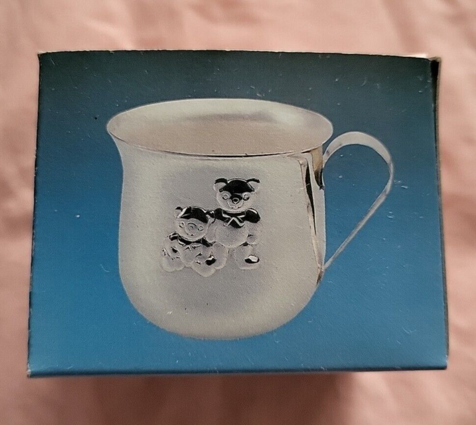 Solid Brass Silver Plated Baby Cup Bears In Original Box