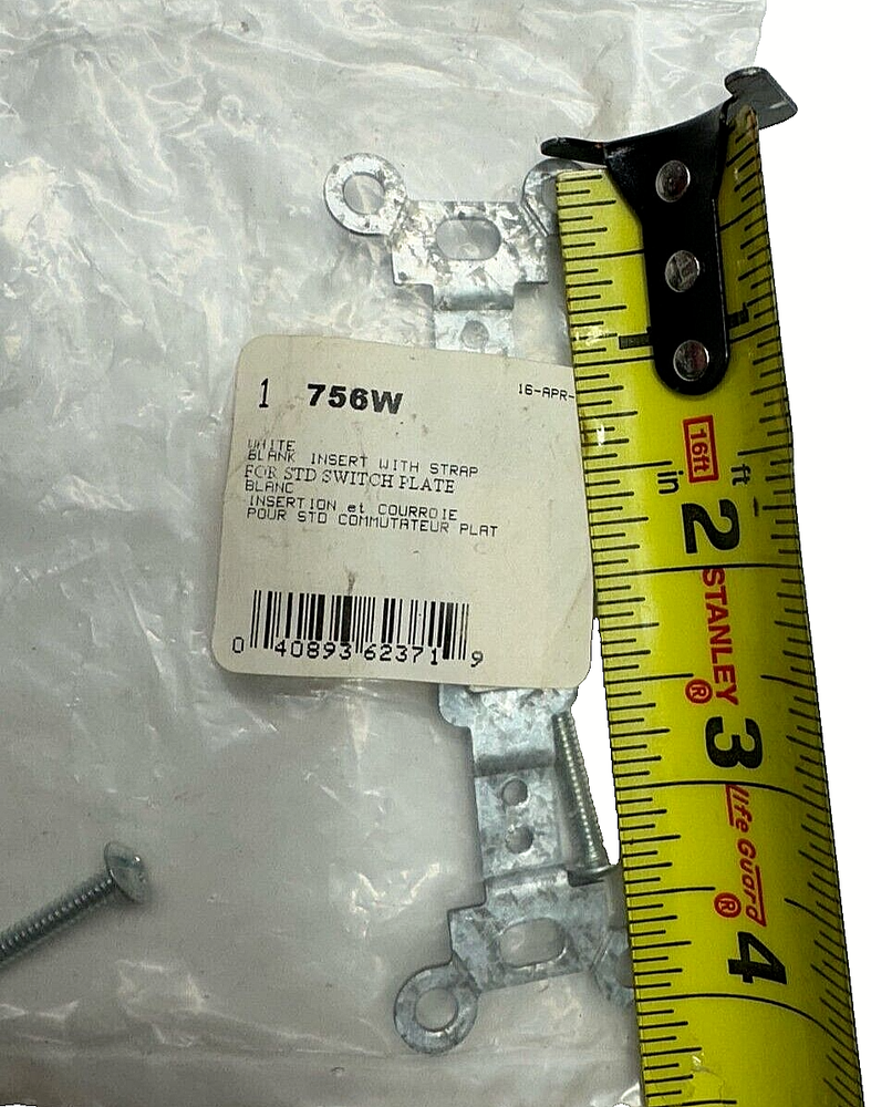 756W White Blank Insert w/Strap for STD Switch Plate **Free Shipping**