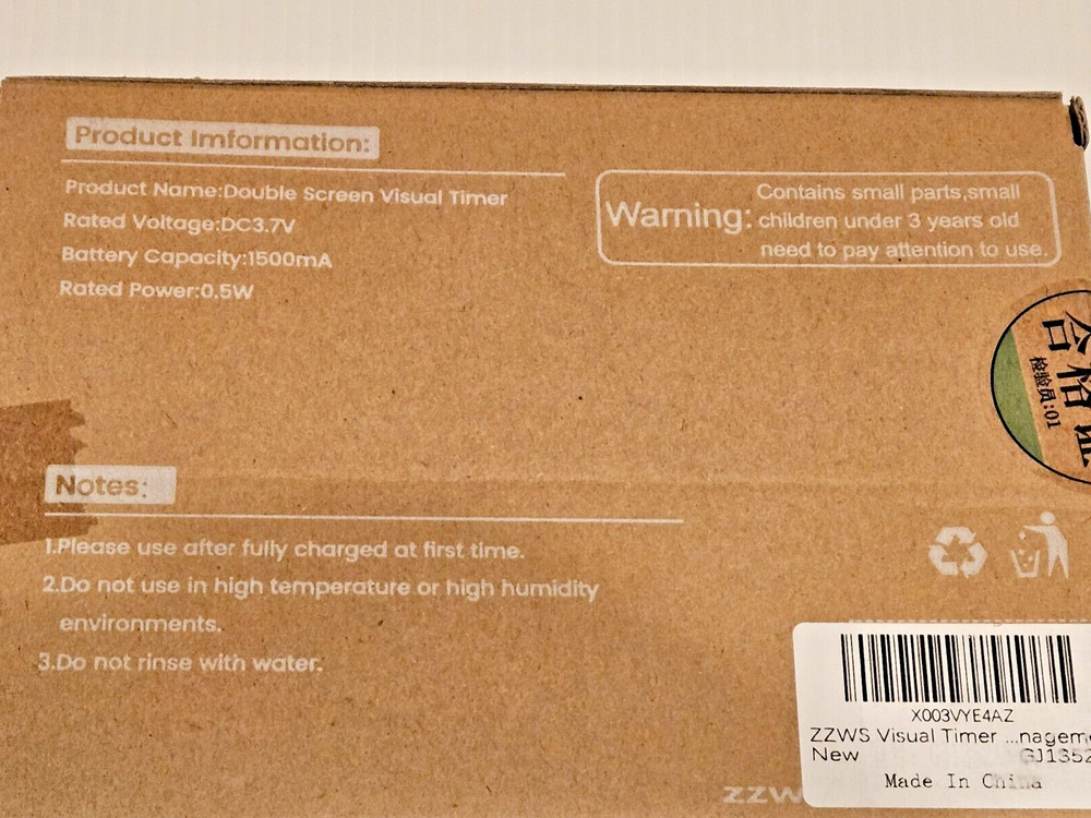 ZZWS Double Screen Visual Timer New in Box Blue Adjustable Brightness No Ticking