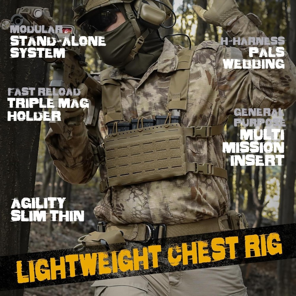 Lightweight Tactical Chest Rig with Triple Magazine Insert and MOLLE Features