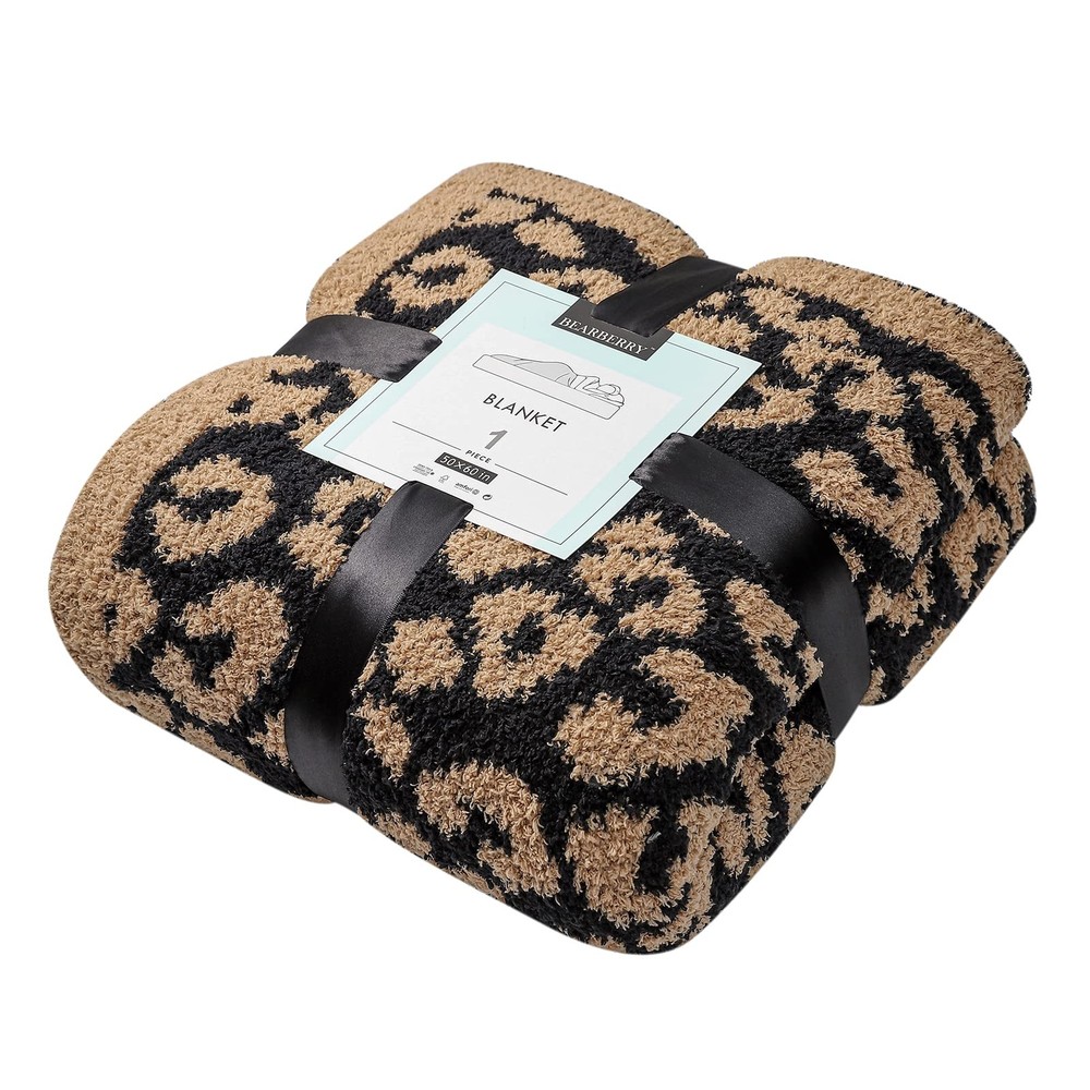 Fuzzy Leopard Knitted Throw Blanket Soft Cozy Warm Microfiber Blanket for Cou...