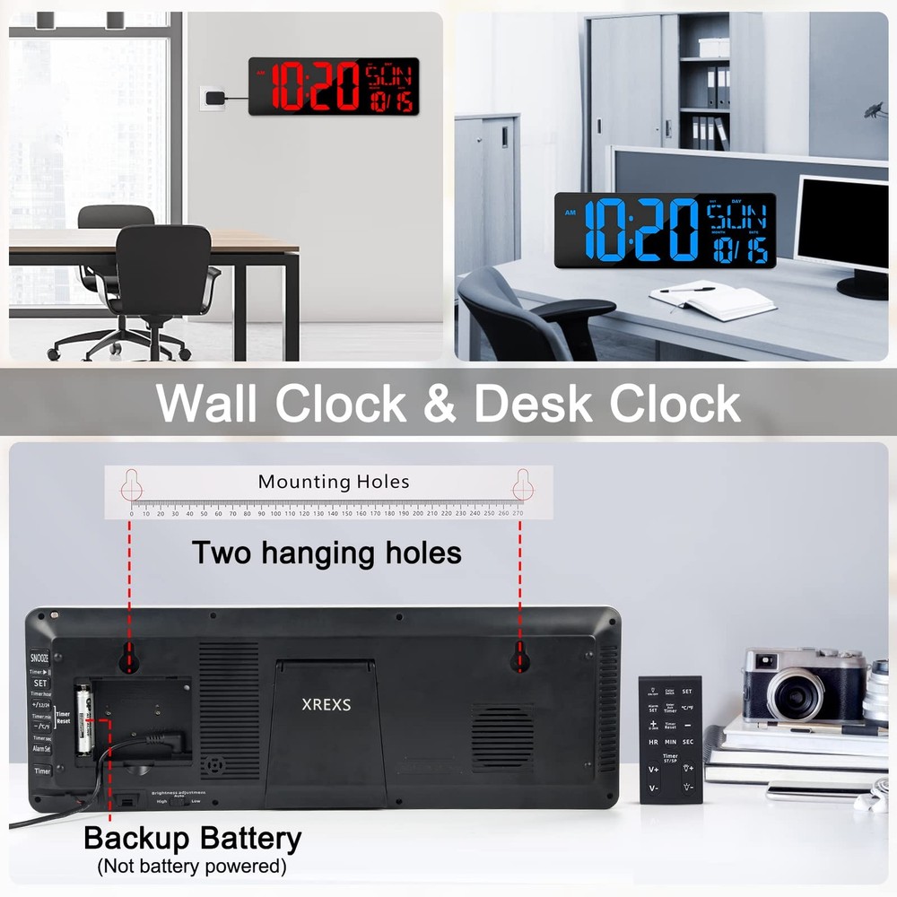 Large Digital Wall Clock with Remote Control, 17 Inch LED Large Display Count...