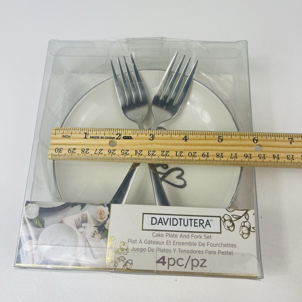 David Tutera Wedding Bride Groom Cake Plate Fork Set 4 PC
