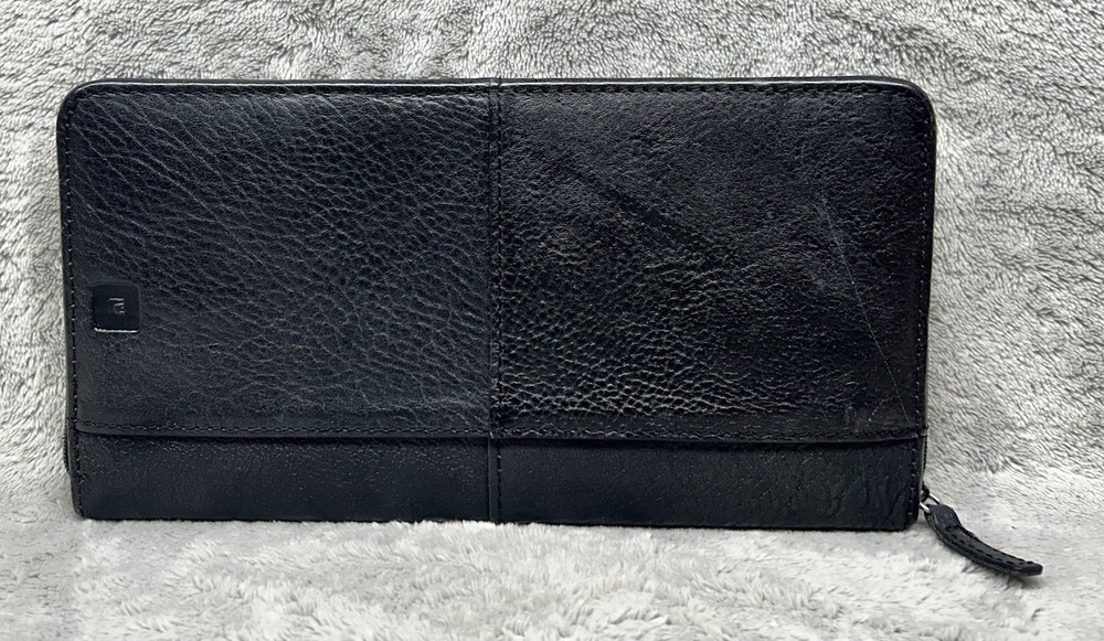 Black Leather Travel Wallet Organizer Zippered Document Holder