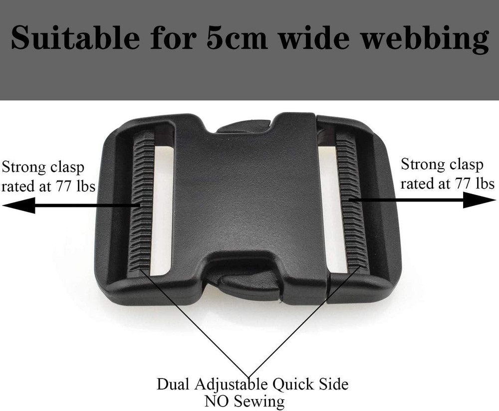 Dual Adjustable Quick Side Release Buckles Clips Snaps, Extra Thick Military Gra