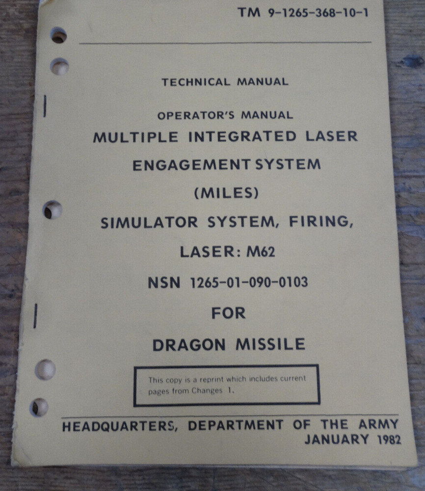 Dept of the Army TM9-1265-368-10-1 Multiple Integrated Laser Engagement System