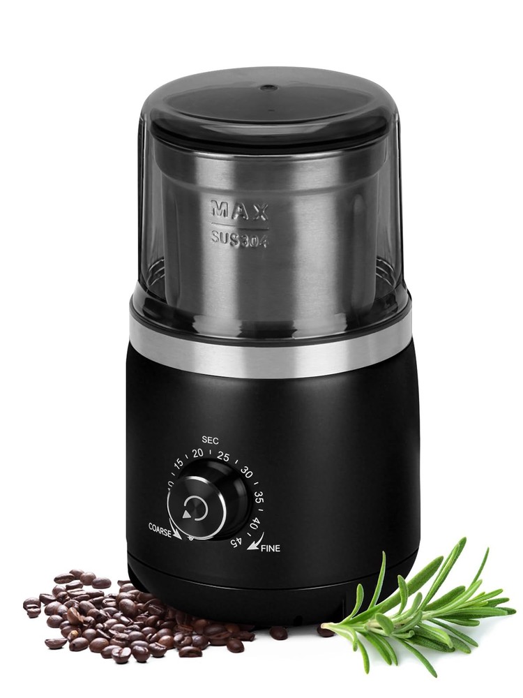 Coffee Grinder with Silent Grinding Blades & Timer Knob to Adjustable Coarse ...