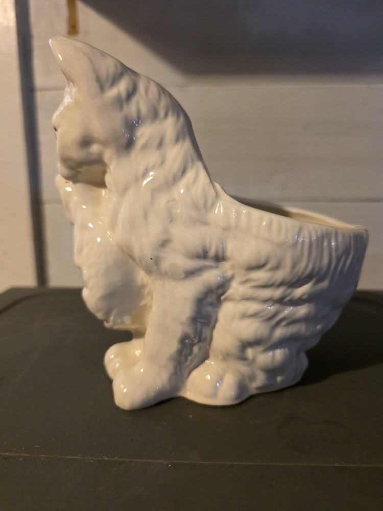 Vintage Cat Holding Kitten Ceramic Planter
