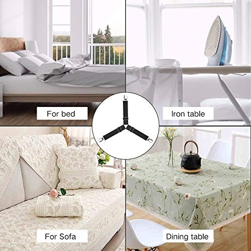 Bed Sheet Fasteners, 4 Pcs Adjustable Triangle Elastic Suspenders Grip