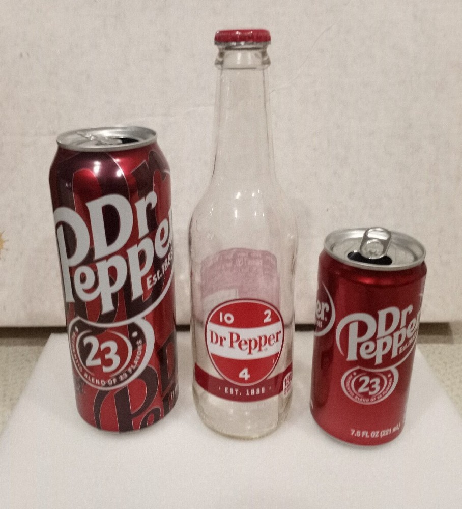 3x EMPTY Dr Pepper 16oz + 7.5oz Cans & 12oz Bottle