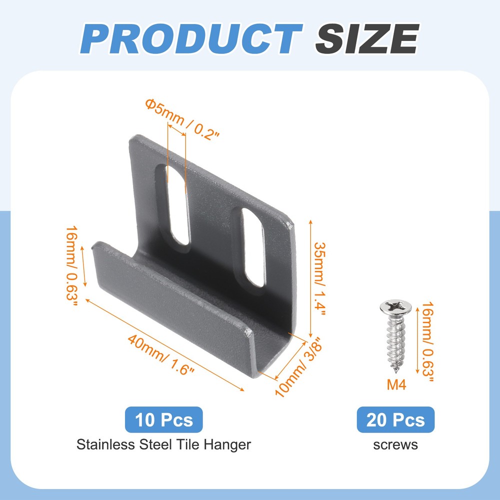 10 pcs adjustable hooks tiles, grey, int.10mm (3/8")