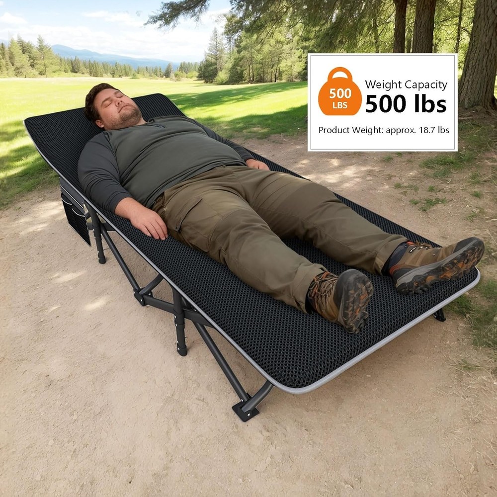 Oversized Camping Cot for Adults with Cushion, 31.5" Folding Sleeping Bed