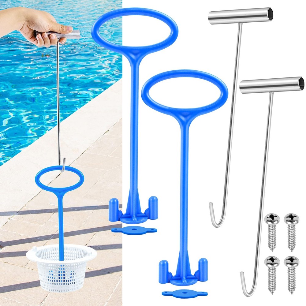2 Sets Universal Pool Skimmer Basket Handle Hook for Inground Pools