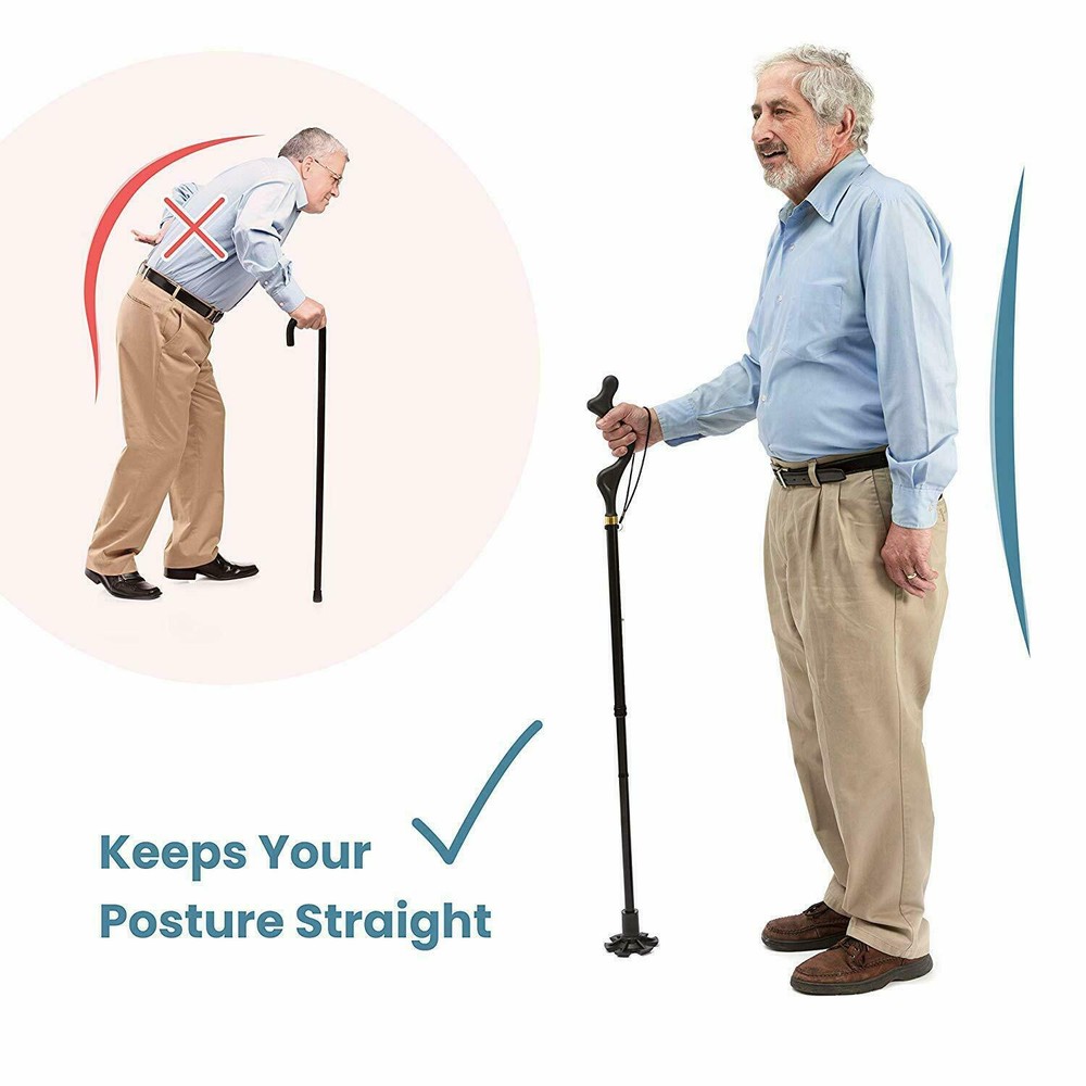 Straight Posture Cane Adjustable Height Safe Walking Stick Foldable Hiking Pole
