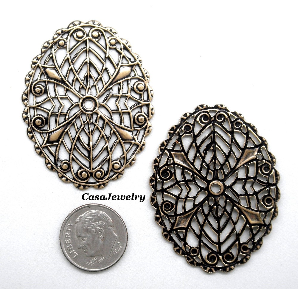 #5038 ANTIQUED GOLD OVAL OPEN FILIGREE COMPONENT - 2pc