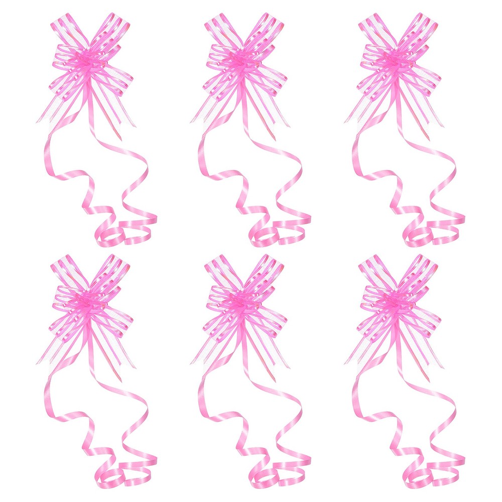 40Pcs 2.4" Chiffon Pull Bows Present Wrapping String Bows Ribbon Pink
