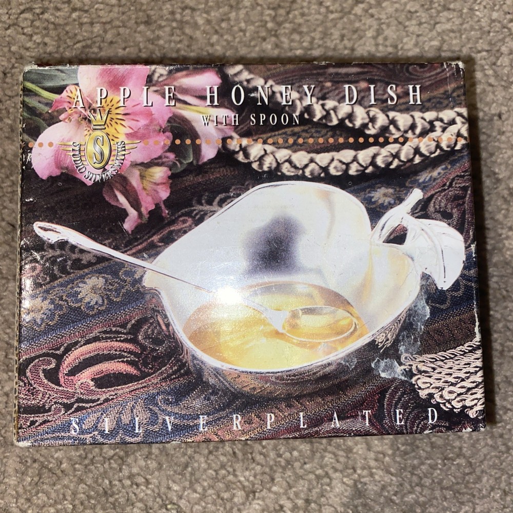 Studio Silversmiths Silver Plated  Apple Shape Honey Dish With Spoon