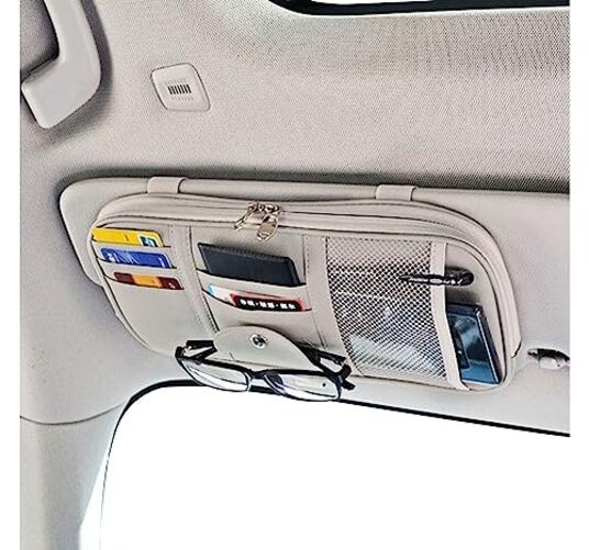 Da by Car Sun Visor Organizer, Multi-Pocket Visor Organizer Storage Cream Grey