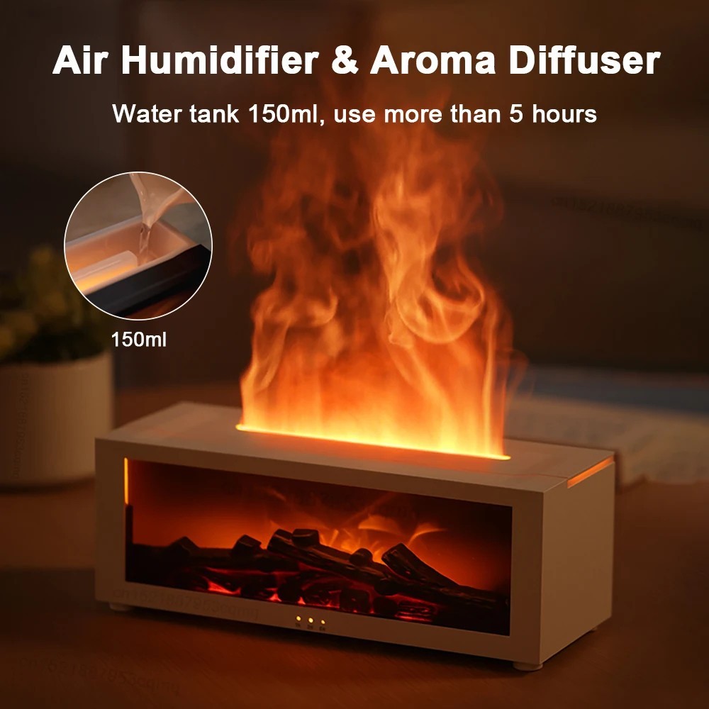 Flame Air Humidifier Aroma Diffuser LED Light Remote Essential Oil Mist