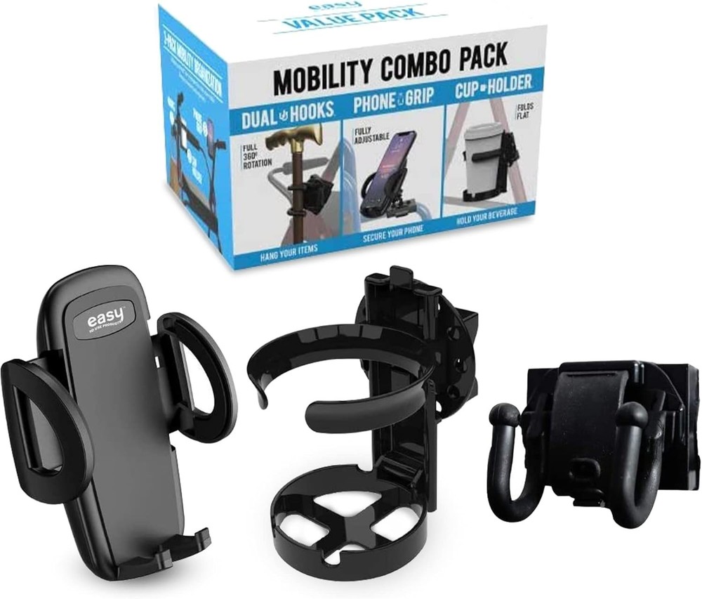Versatile Mobility Accessory Pack - Phone, Hook, & Cup Holder for Freedom