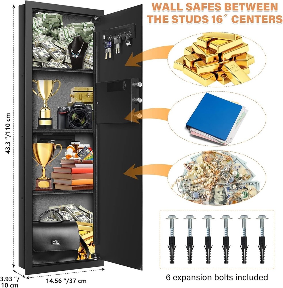 43.3" Tall Fireproof s Between the Studs 16" Centers, Electronic Hidden Safe ...