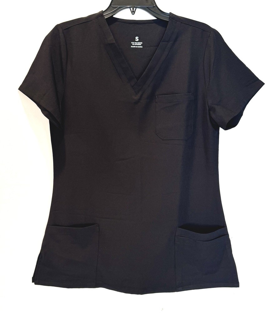 Women’s Size S Solid Black Scrub Set V-Neck & Joggers NEW