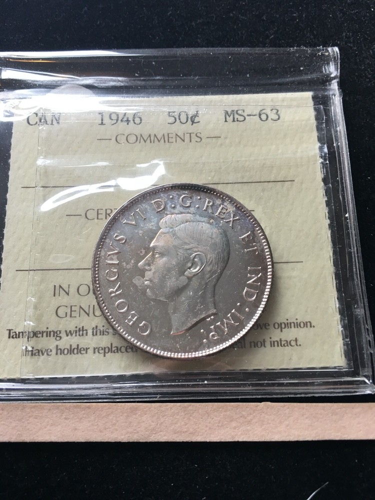 1946 ICCS Graded Canadian Silver 50 Cent, **MS-63****