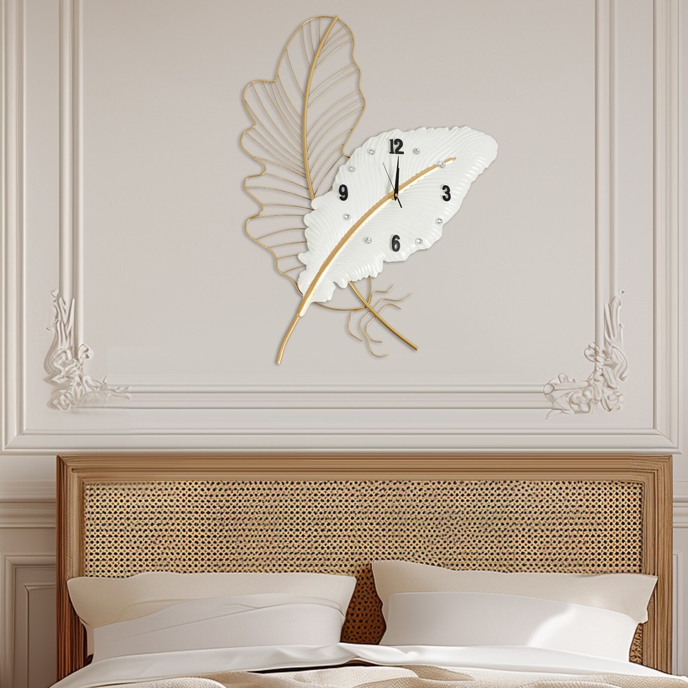 Large Wall Clock, Feather-shaped Wall Clock, Decorative Wall Clock for Home