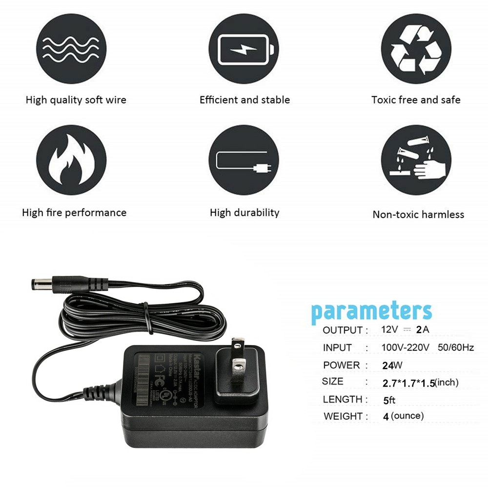 [UL List] Kastar Power Adapter for IR Security Camera 12V 2A CCTV Security DVR