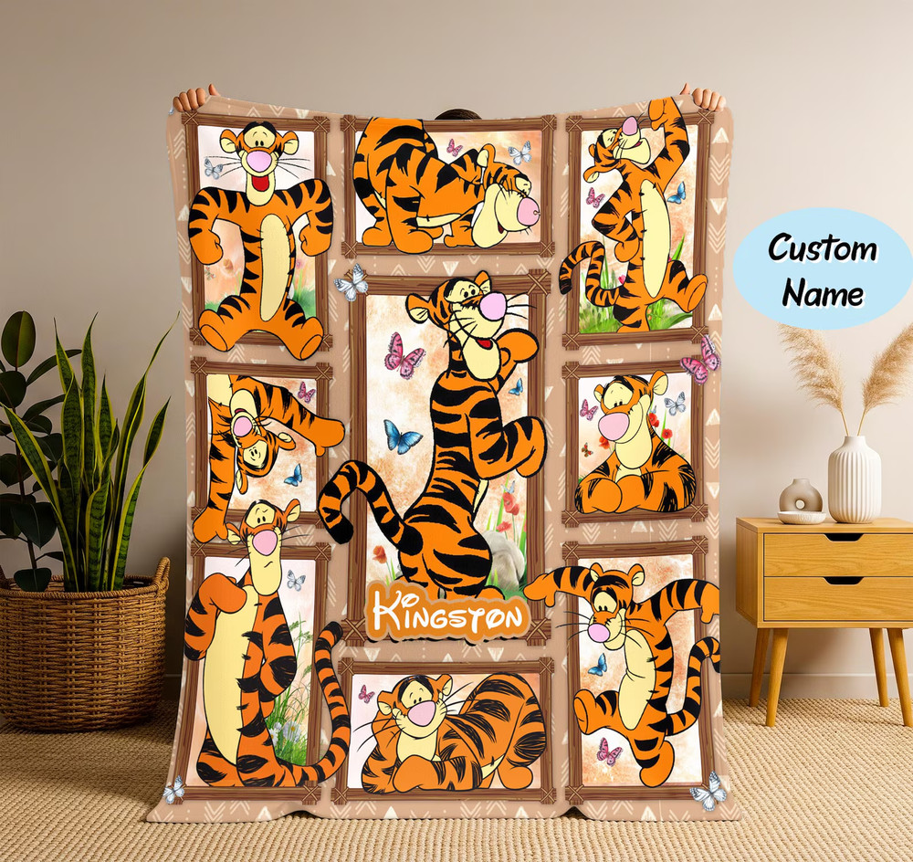 Personalized Cute Tiger Blanket Custom Name Holiday Gift