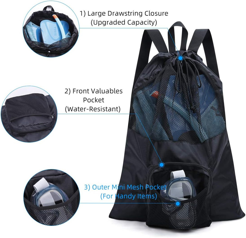 Packable Swim Bag, Mesh Swim Drawstring Backpack with 35L Upgraded Capacity & Ve