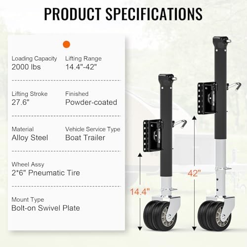 Upgraded Trailer Jack with Dual Wheel, Adjustable 14”-42” Drop Leg, Silver
