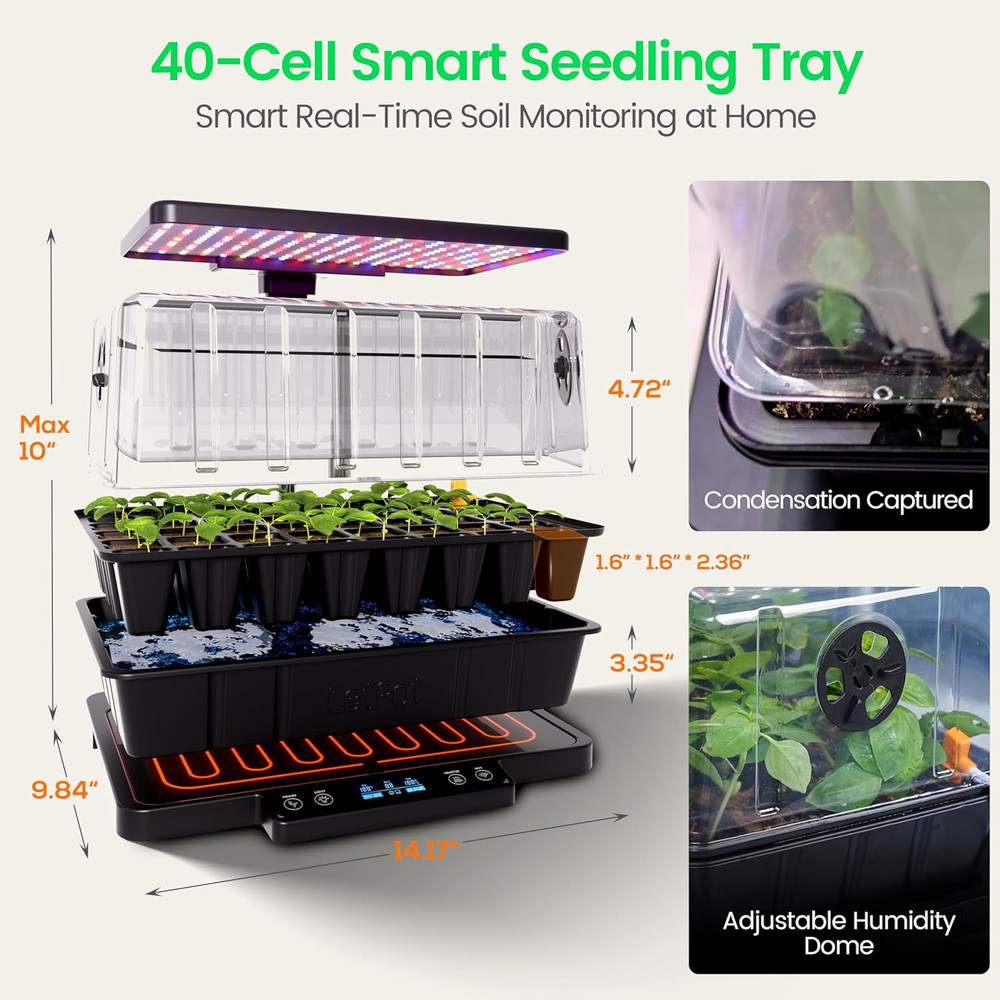 Smart Seed Starter Kit with LED Light, Humidity Dome & App Control