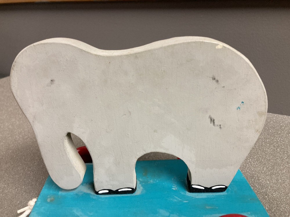 Vintage Wooden Grey Elephant Pull Toy