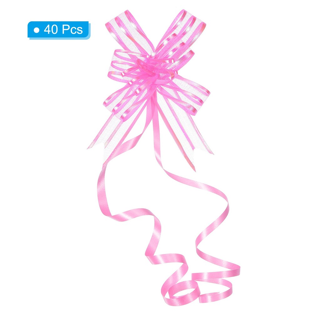 40Pcs 2.4" Chiffon Pull Bows Present Wrapping String Bows Ribbon Pink