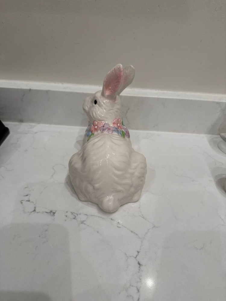 Vintage White Ceramic Floral Easter Bunny