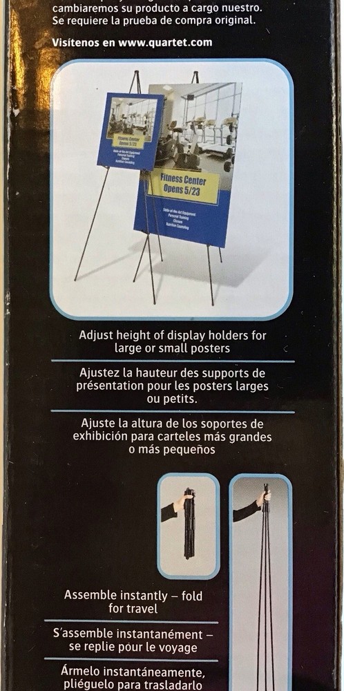 Quartet 63" Instant Display Easel Compact Lightweight Adjustable, Black NIB