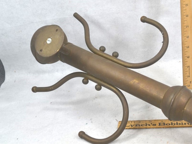 antique late 19th c wall mount coat/hat rack hooks solid brass original