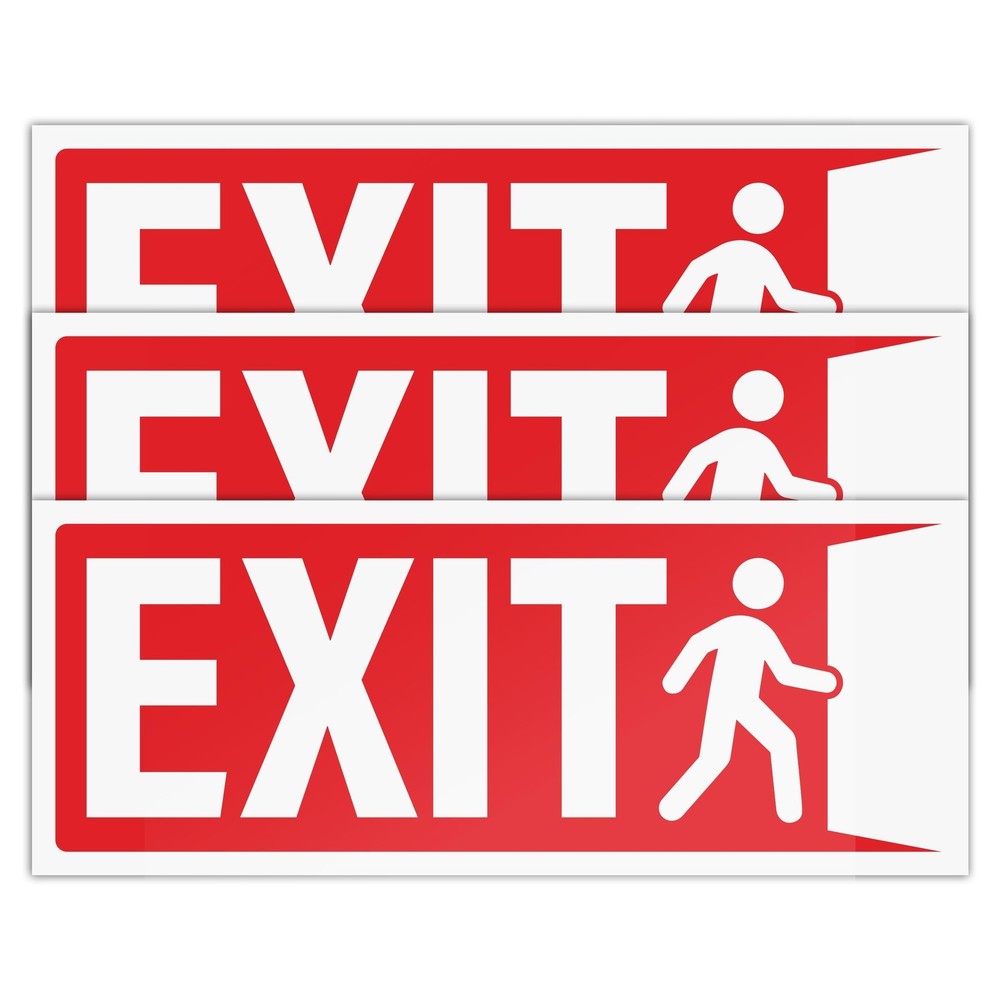 3pcs Exit Sign Stickers, 10" x 4" Weatherproof UV Laminated Vinyl Exit Sticke...