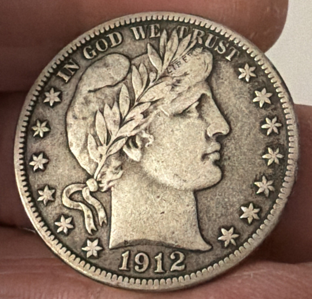 1912-S BARBER HALF DOLLAR - VF+