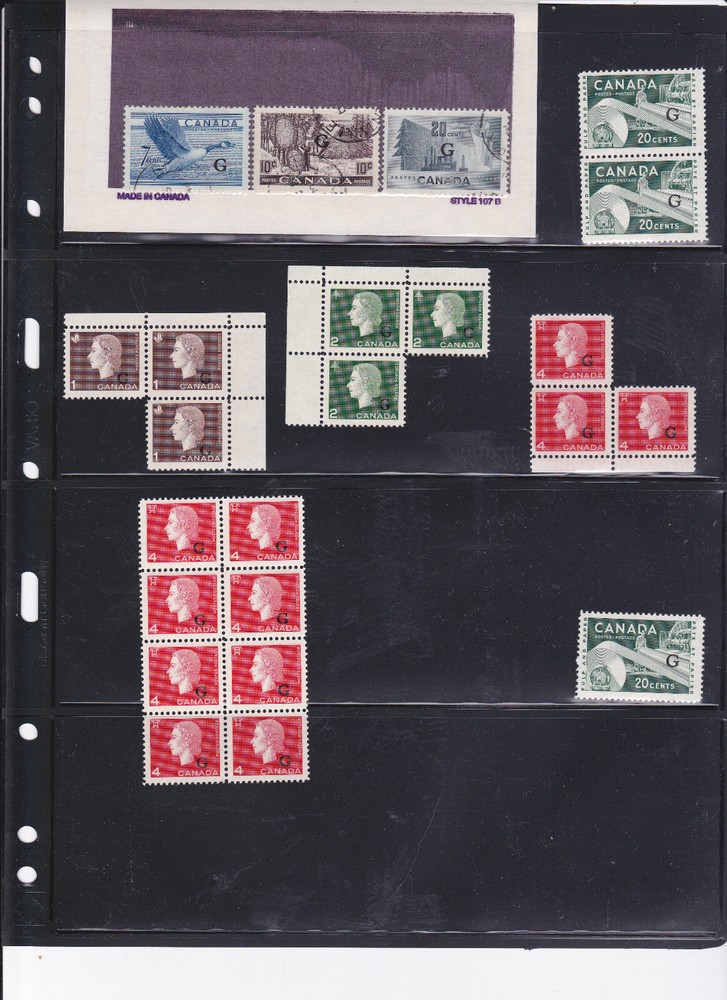 Canada "G" Overprinted Stamps