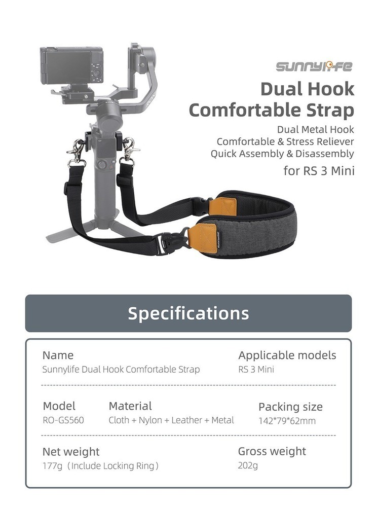 High Grade Handheld Gimbal Stabilizer Neck Shoulder Strap with Dual Hook Adjusta