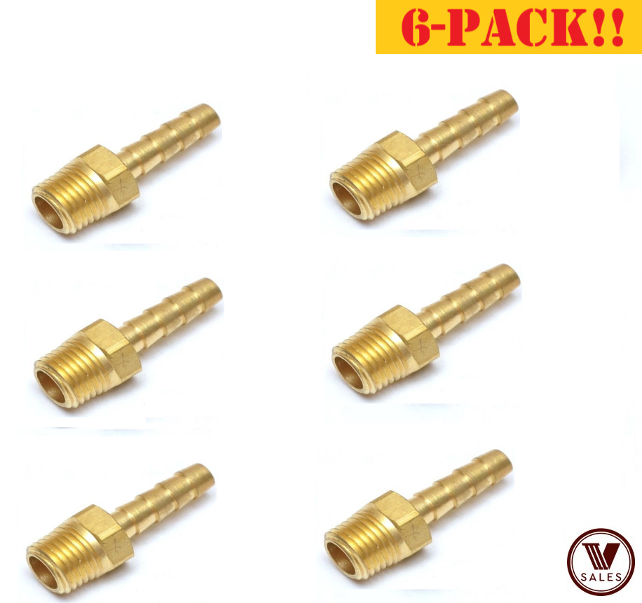 6-PACK! NEW!! 1/4"X1/4" Brass MALE NPT Barb Hose Straight Fitting 125-4B