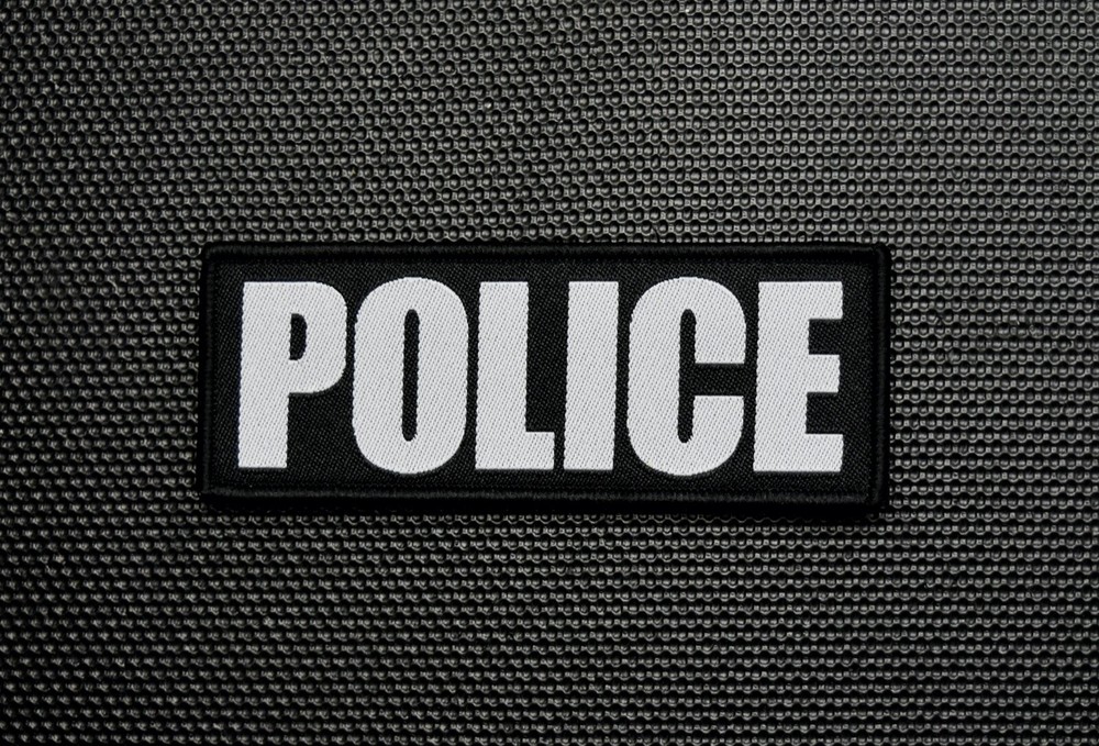 4" X 1.5" Woven POLICE Patch Law Enforcement Hook Loop Backing Black & white