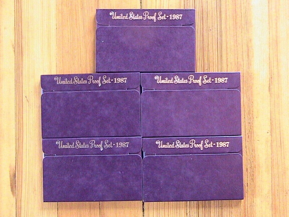 1987 PROOF SETS WITH THE ORIGINAL SHIPPING BOX 5 SETS