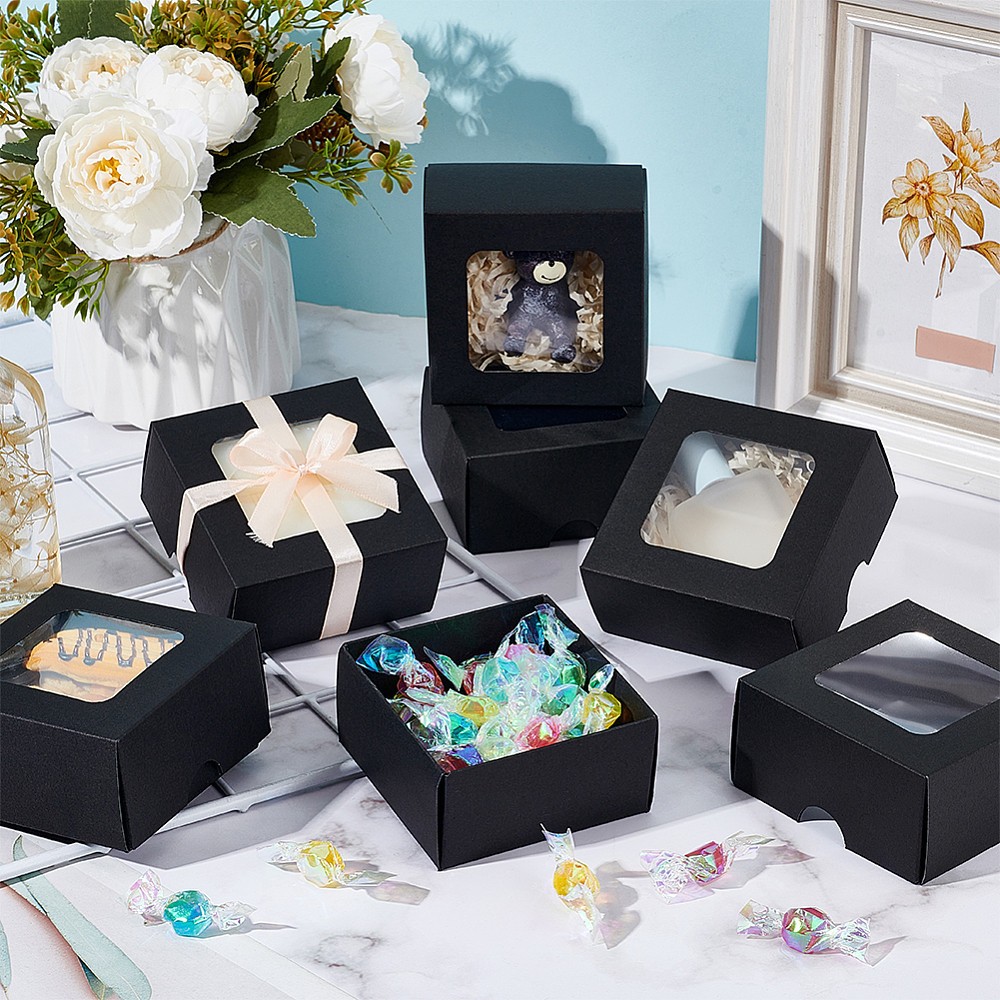 20pcs Square Kraft Paper Storage Gift boxes Visible Winbow Gift Packaging Case
