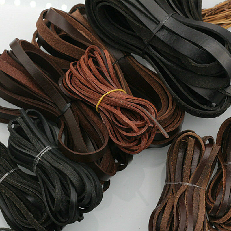 5M Flat Real Genuine Leather Rope Cord Strap String First Layer Cowhide DIY Home