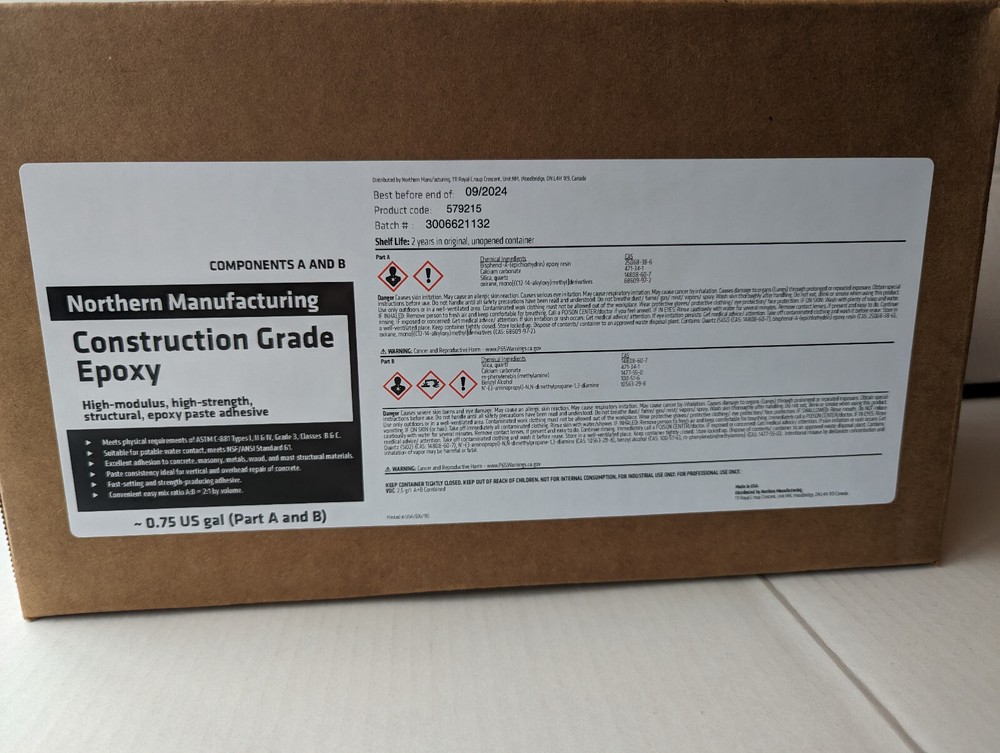 Construction Grade Epoxy paste adhesive Northern MFG 579215 components A B